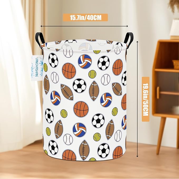 Laundry Basket Canvas Fabric Collapsible Organizer Basket for Storage Bin Toy Bins Gift Baskets Bedroom Clothes Children Nursery Hamper (Colorful Balls)