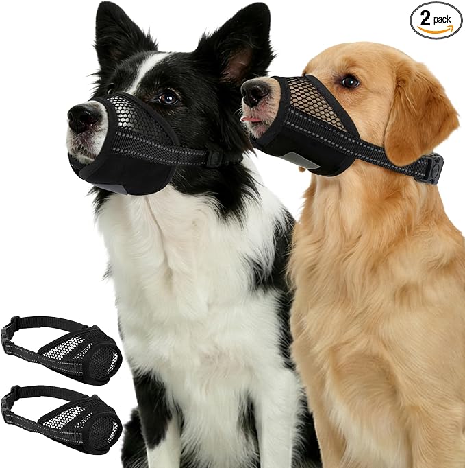 Pezluxe 2-Pack Dog Muzzle, Soft Air Mesh Muzzle Anti Biting Barking Chewing, Secure & Breathable Drinkable Pets Muzzles with Adjustable Strap, for Small Medium Large Dogs (Black-XL)