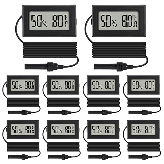10Pcs Mini Digital Thermometer Hygrometer Gauge Indoor with Probe Sensor LCD Display Meter Temperature Humidity Fahrenheit or Celsius Meter for Incubator Plant Tank Garden -℉
