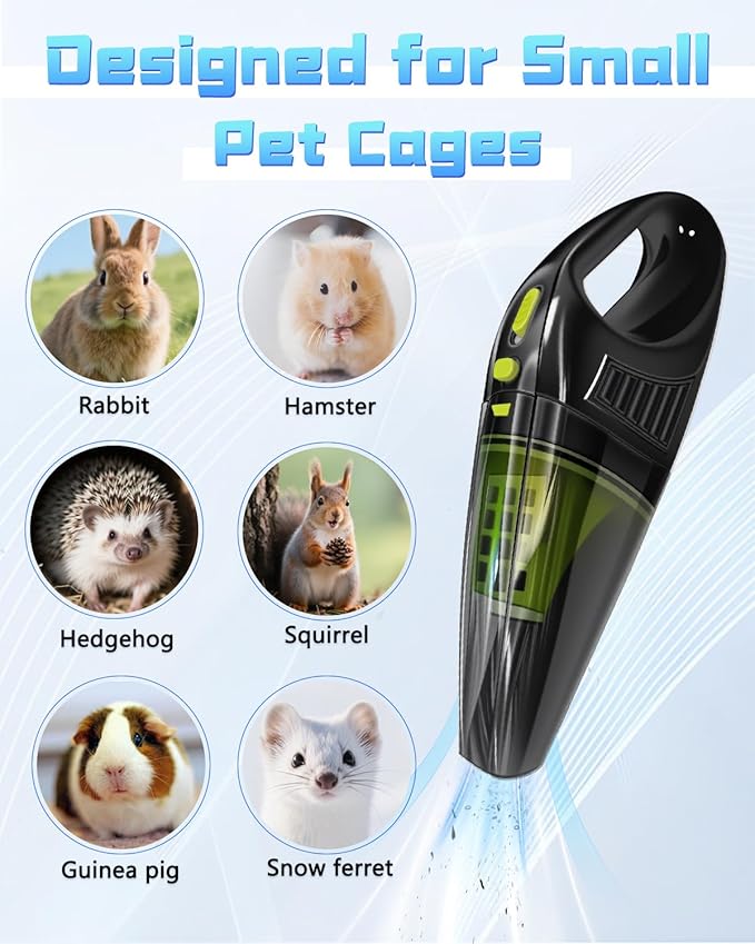 Guinea Pig & Rabbit Poop Vacuum: Extended Capacity Cordless Cleaner for Pet Cages – Tackle Daily Messes of Guinea Pig, Bunny, Bird, Reptile & Other Small Animals - Black