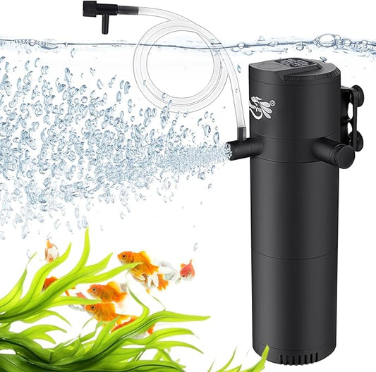 Aquarium Filter for 30-70 Gallon Tank, Fish Tank Filter with Wave-Maker Oxygenation Circulation, Adjustable Air Flow Filter for Freshwater & Saltwater, 4 in 1 Submersible Filter (12W)