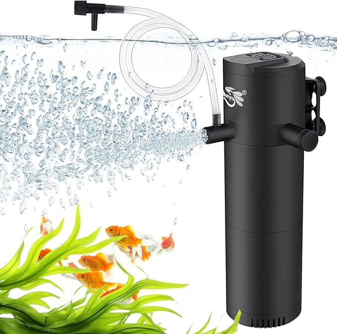 Aquarium Filter for 10-30 Gallon Tank, Submersible Fish Tank Filters with Wave-Maker Oxygenation Circulation, Adjustable Air Flow Filter for Freshwater & Saltwater (8W)