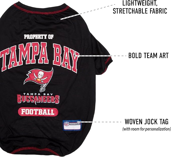 NFL Tampa Bay Buccaneers Dog T-shirt X-Small. - Licensed Shirt for Pets Team Colored with Team Logos- Premium Stretchable Materials for the comfort of your Dog & Cat