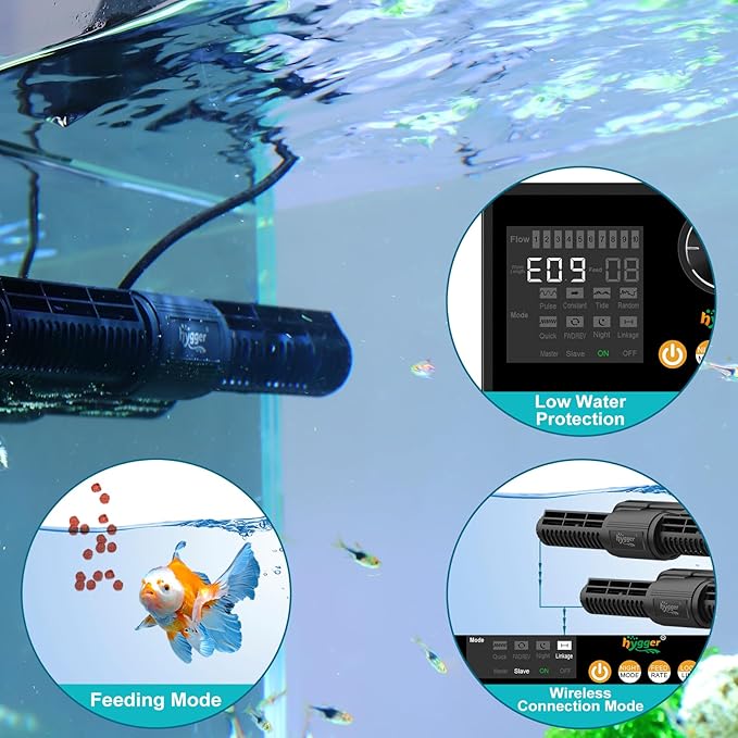 hygger Intelligent Wave Maker for Aquarium, Saltwater Freshwater Circulation Pump Adjustable 6 Waves/Night/Feed/Wireless Connection Mode, Magnetic Holder Display Controller Memory Function (50W)