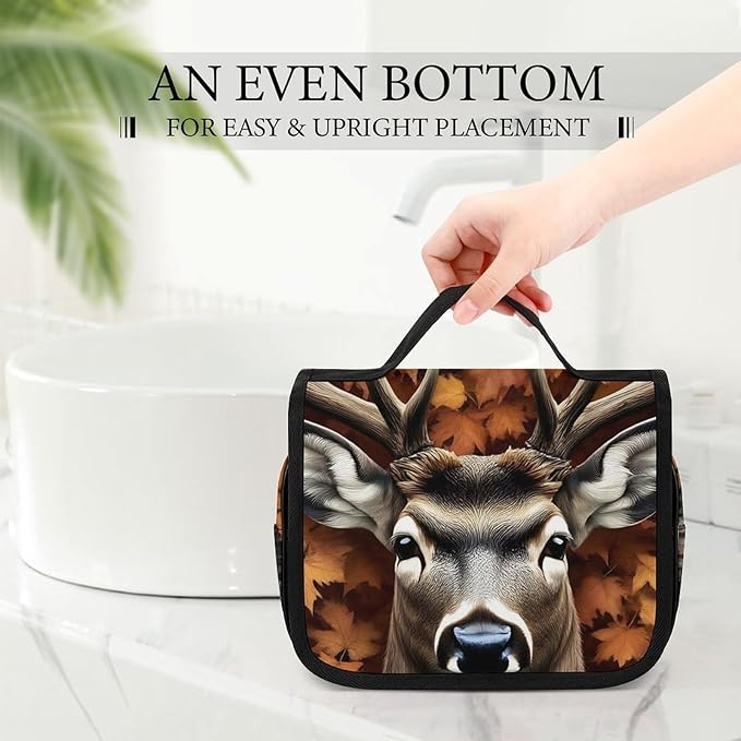Toiletry Bag Travel Bag with Hanging Hook (Fall Maple Leaves Hunting Camo Tree Deer)