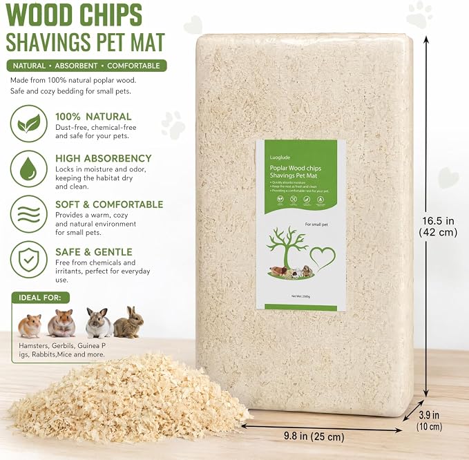 88oz Natural Aspen Wood Pet Bedding – Low Dust, Odor Control & Ultra Absorbent Shavings for Hamsters, Parrots, Guinea Pigs & Small Animals