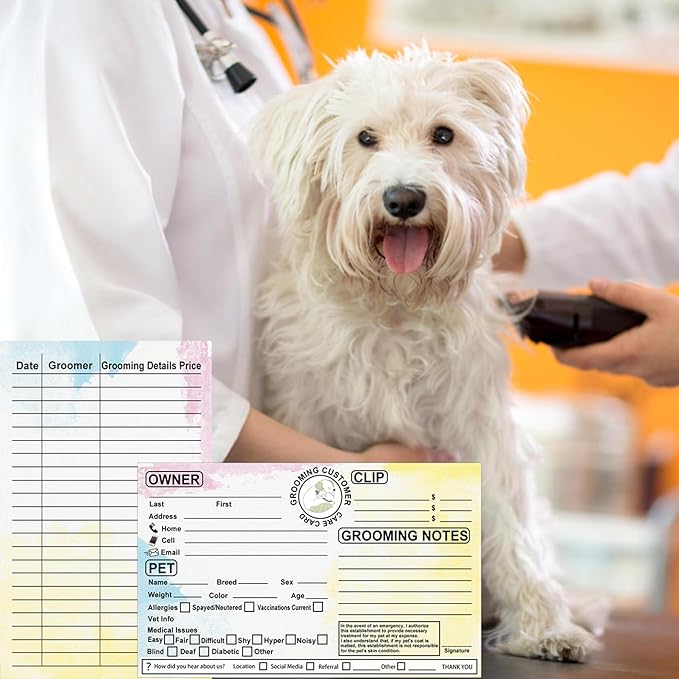 Cat Pet Dog Grooming Cards 8x5 inch Groomer Client Profile Service Record Clip Card Business Data Client Page Cards for Professional Pet Groomers, Kennel Care 50 Pack (Yellow)