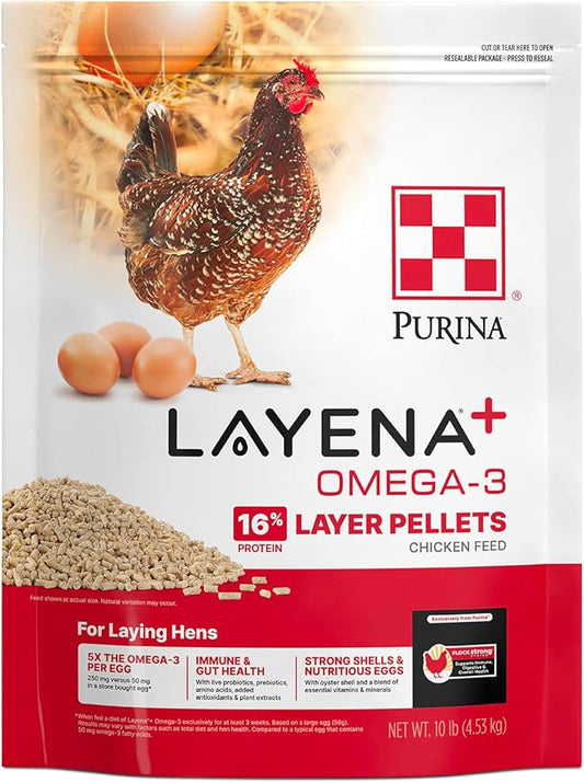 Purina® Layena®+ Omega-3 Chicken Feed Pellets, 10 Pound Bag