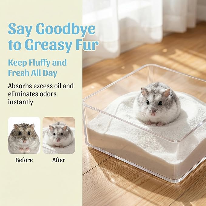 Sukh 14 OZ Hamster Sand Bath - Whit Fine Sand Hamster Bedding Reptile Silica Sand Gerbil Hideout for Hamster Squirrel Guinea Pig Rabbit Chinchillas Gerbil Syrian Mice Small Animals Small Pets