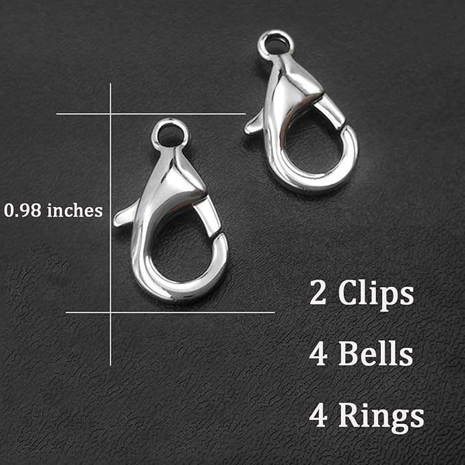 4 Sets Cat Bell for Dog Collar Charm Training Pet Pendant Accessories with 2 Pack Stainless Steel Dog Tag Clips(2 Medium Pink)