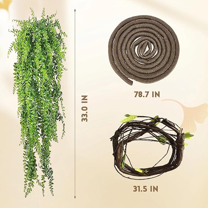 5 PCS Gecko Tank Accessories,Gecko Coconut Hide with Ladder Reptile Terrarium Plants Hammock Climbing Flexible Jungle Vine Tank Decor for Crested Gecko,Baby Bearded Dragon,Chameleon,Snake