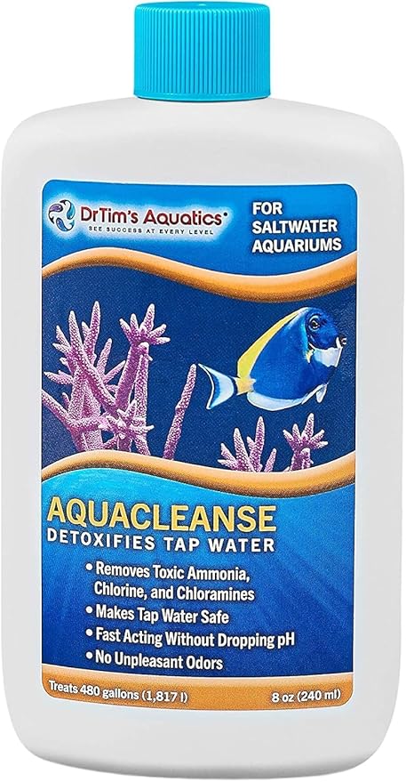 DrTim’s Aquatics AquaCleanse for Saltwater Aquariums – 8 oz – Tap Water Detoxifier, Dechlorinator & Ammonia Reducer for New and Cycled Fish Tanks