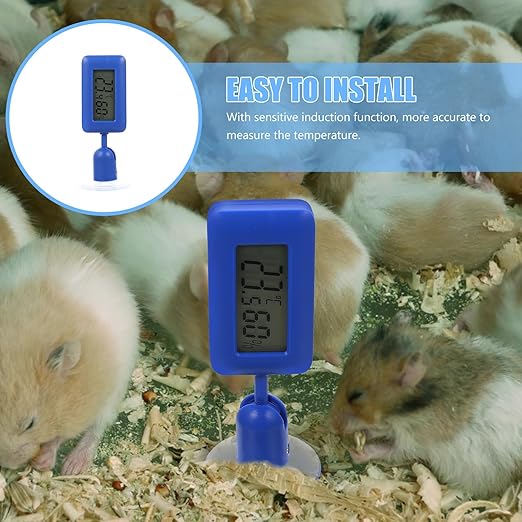 KALLORY Reptile Temperature and Humidity Meter with 360° Rotary Suction Cup, Digital Temperature and Humidity Monitor for Terrariums, Night Light Display, Blue for Bearded Dragon