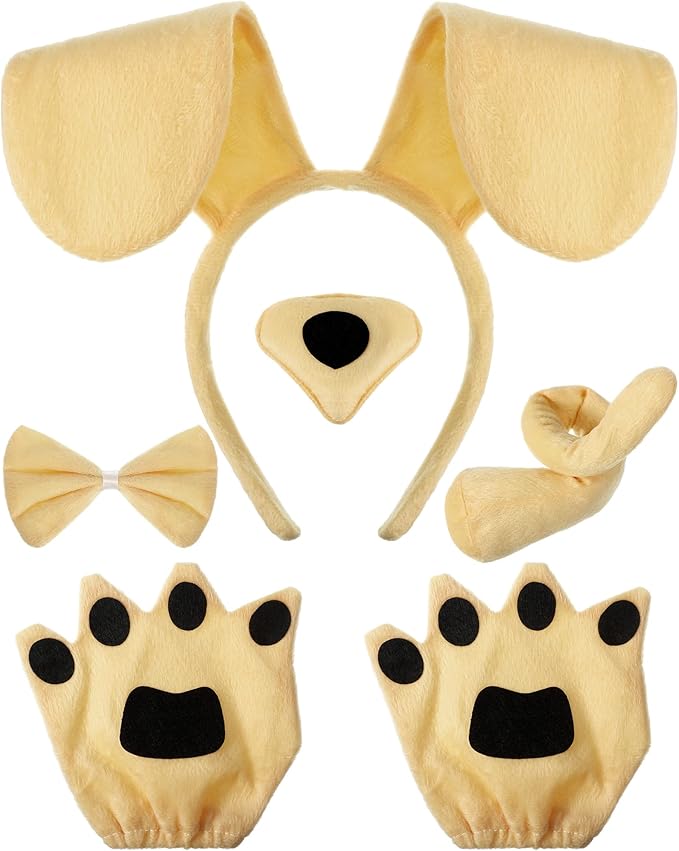 Syhood Puppy Dog Costume Set Ears Headband Bowtie Nose Tail Paw Gloves Accessories for Carnival