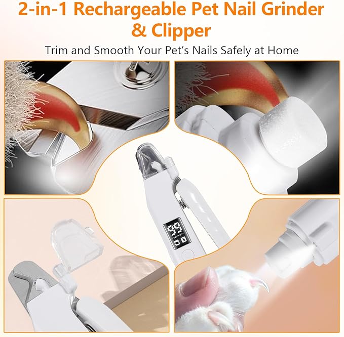 2-in-1Dog Nail Clippers & Dog Nail Grinder,Dog Nail Trimmers with LED Lights,USB Rechargeable,Quick Sensor and Splash Guard,Cat Nail Clippers Trimmers for Small,Medium,and Large Dogs & Cats