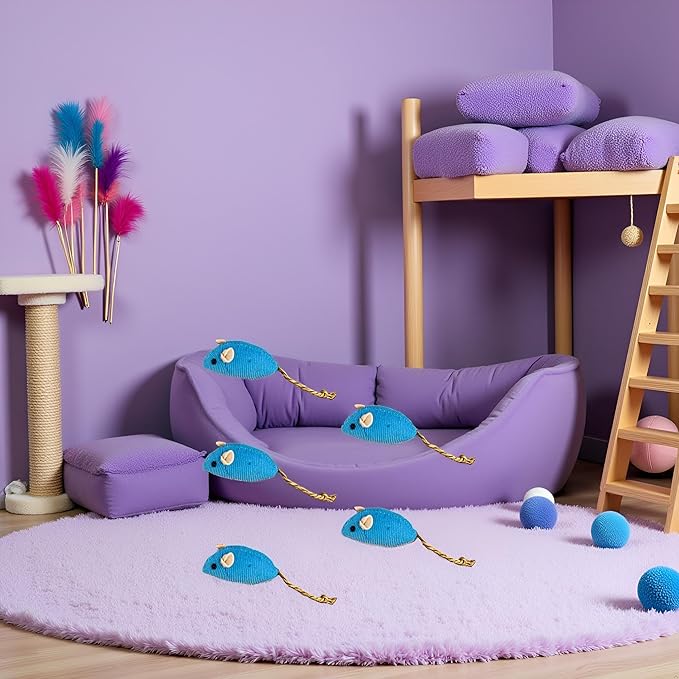 BWESOO 5Pcs Blue Catnip Toy, Catnip Toys Balls, Teaser Toy Mouse Shape Interactive Lightweight Relieve Boredom Pet Teething Toy Cat Supplies Blue Interested Catnip Toys