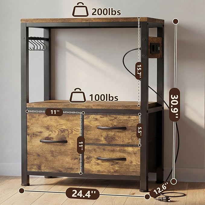 Heybly 10-20 Gallon Fish Tank Stand, Aquarium Stand with Drawer, Power Outlet, Heavy Duty Metal Frame, for Fish Tank, Turtle & Reptile Terrarium, 24.4" × 12.6" Top, 200lbs, Rustic Brown HAS003SSR