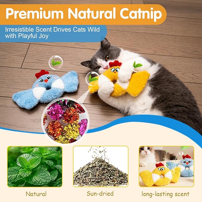ETEKYER Bird Cat Toys for Indoor Cats with Catnip and Crinkle Sound, Interactive Kitten Toys for Indoor Kittens, Soothing Safe Chew Toy for Teething Gums, 8.6 Inches