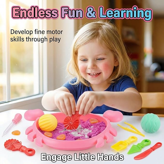 Carolart Mini Crab Sandbox with Color-Changing Sensory Sand, Office Desktop Crab Zen Garden Kit, Sensory bin for Stress Relief with Sensory Balls，Sand Art Kit for Kids and Adults