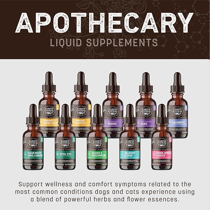 Earth Animal Apothecary Liquid Supplement - Aches & Discomfort Herbal Remedies for Dogs & Cats - 2 fl oz