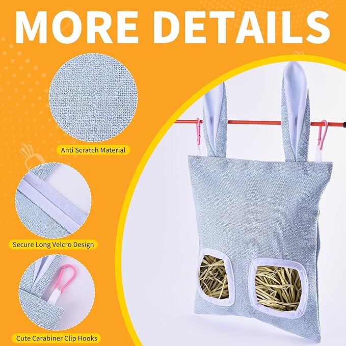 2 Pack Rabbit Guinea Pig Hay Feeder, Cute Bunny Hay Bag, Hanging Hay Holder for Guinea Pig Cage, Hay Feeder for Rabbits Chinchillas Hamsters Small Pets and Animals (Blue & Green)