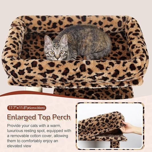 Globlazer Heavy Duty Cat Tree Tower, 70inch Sturdy Cat Tree for Indoor Cats Sturdy Large Cat Tower with Scratching Post and Board, Hammock, 2 Cat Condo for Adult Cats Kittens, F70 Pro, Leopard Print
