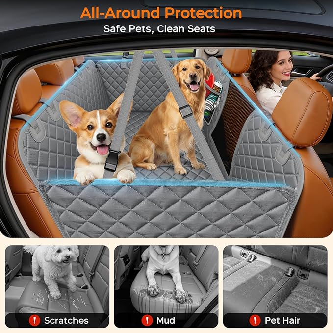 URPOWER XL Dog Backseat Extender for Full-Size Crew Cab Truck, Hard Bottom Dog Car Seat Cover for Back Seat Holds 400lbs, Waterproof Dog Hammock Pet Rear Seat Protector Travel Bed for F150 / Silverado