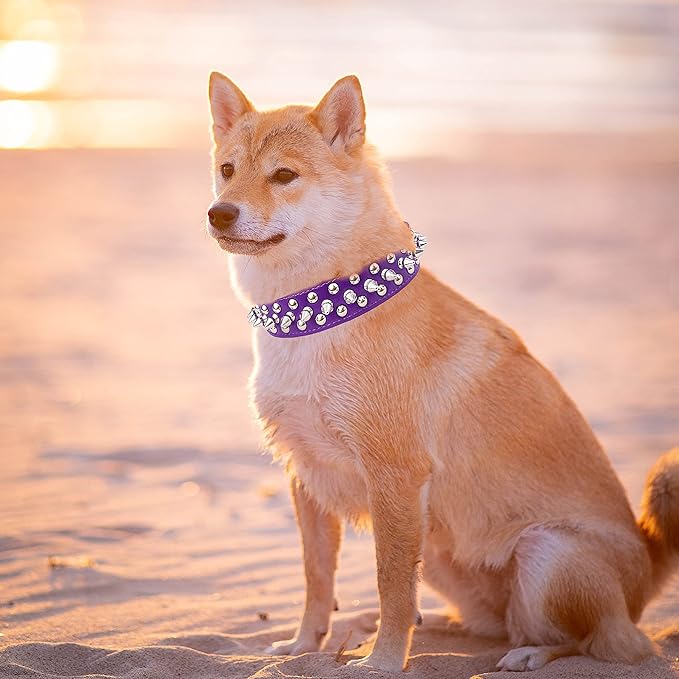 TEEMERRYCA Adjustable PU Leather Spiked Studded Dog Collars with a Squeak Ball Gift for Small Medium Large Pets Like Cats/Pit Bull/Bulldog/Pugs/Husky, Purple, XS 8.3"-10.6"