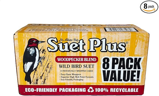 ST. ALBANS BAY SUET PLUS Bird Suet Variety Packs | 11 oz. Bird Suet Cakes | (Woodpecker, 8 Pack)