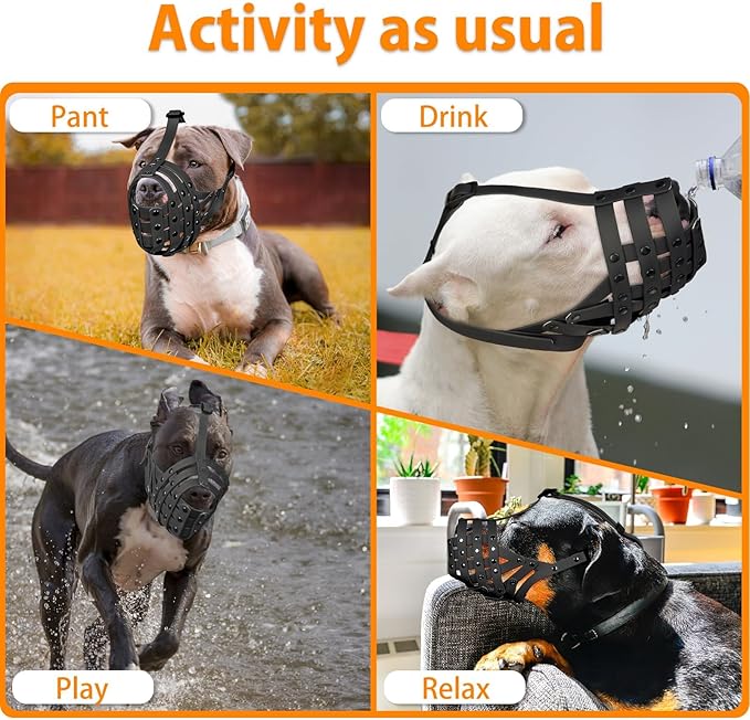 Mayerzon Pitbull Muzzle for Large Medium Sized Dogs to Prevent Biting Scavenging, Basket Muzzle for Rottweiler Staffordshire Terrier in Grooming Training, Allow to Pant Drink, Lightweight and Sturdy