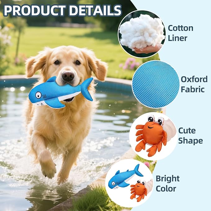 PUPTECK Floating Pool Toys for Dogs - 2 Pack Squeaky Pet Water Toys for Fetch & Training, Interactive Summer Outdoor for Large Small Medium Dogs, Shark & Hermit Crab