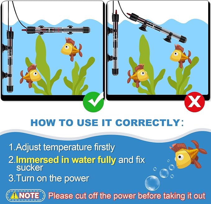 Dreyoo 2 Set 100W Submersible Aquarium Heater, Adjustable Aquarium Fish Tank Heater with 4 Thermometers Stickers and Suckers, Adjustable Knob Thermostat for Marine Saltwater and Freshwater