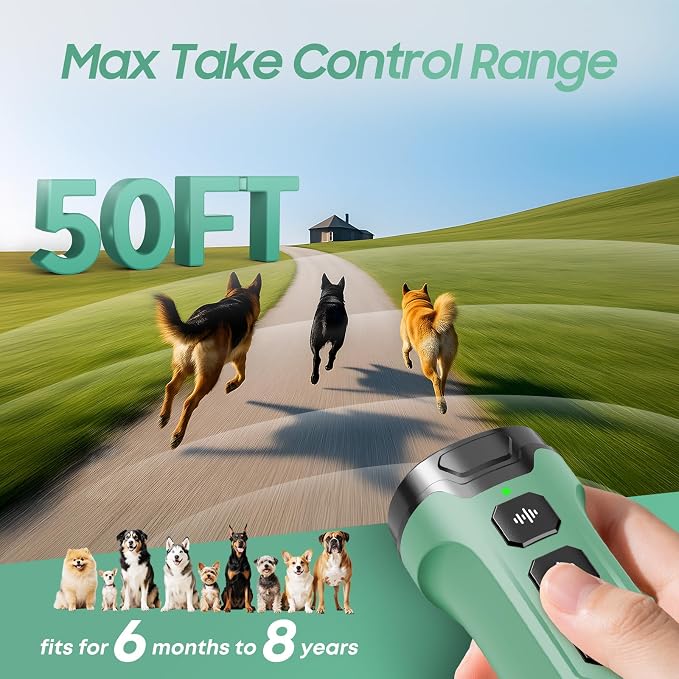 Dog Bark Deterrent Devices - Humane & Effective Training Dog, Stop No More Barking with 3X Ultrasonic Emitters (Light Green)