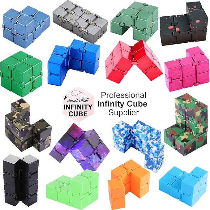 SMALL FISH Fidget Infinity Cube - Built-in Metal Never Ending Infinity Cube, Cool Sensory Infinite Fidget Toy for Stress and Stress Relief, Best for Adults and Kids with Autism,and ADHD (Black-Red)