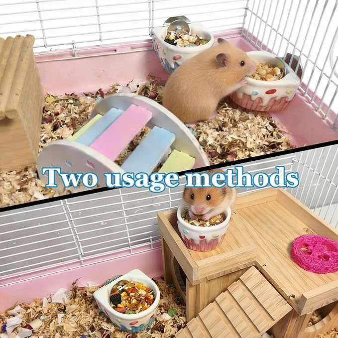 2 PCS Ceramic Hamster Food Bowl Hamster Food Water Dish Feeder Cage Accessories for Mice Rats Hedgehog Gerbil