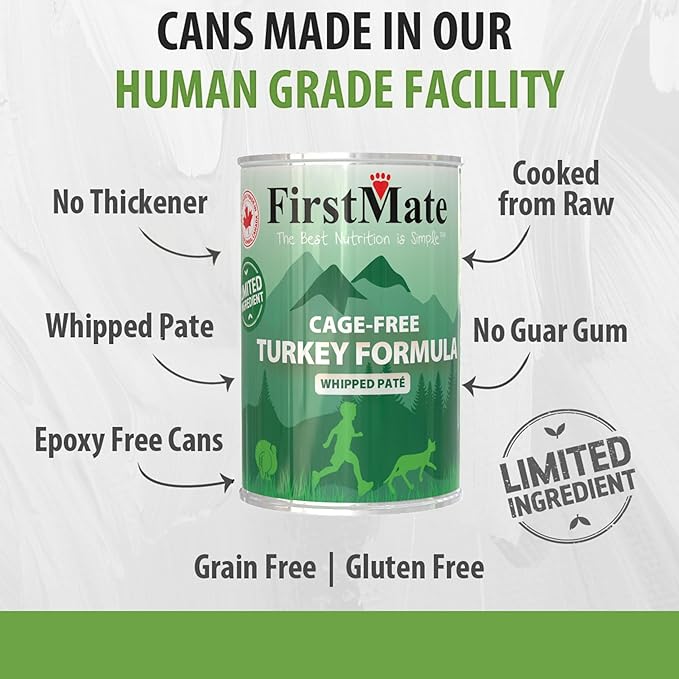 FirstMate Wet Cat Food Limited Ingredient Cage-Free Turkey Formula – Grain Free, High Protein, Single Ingredient, Canned Cat Food – 12.2 oz Case of 12