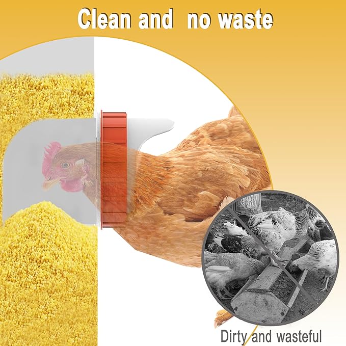 XINYI Automatic Metal Chicken Feeder, 27.6 Gallon Large Capacity with 10 No Waste Ports, Gravity Feeder with Locking Lid & Riveted Handles, Rodent Proof and Weatherproof for Your Chicken Coop