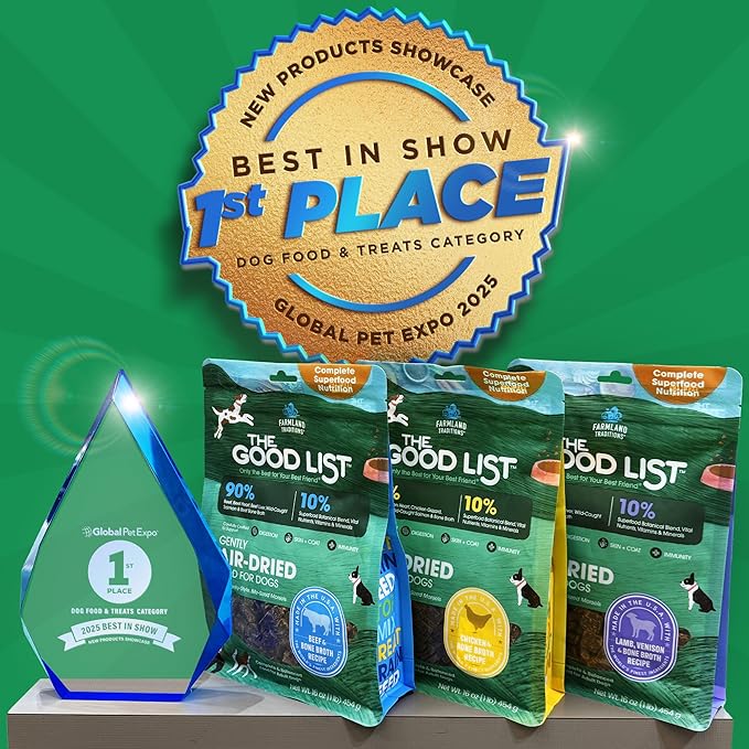 Farmland Traditions The Good List Air-Dried Dog Food, Premium Chicken & Bone Broth for Dogs, Protein Rich & Grain-Free Nutrition, 2.2 Pound Bag
