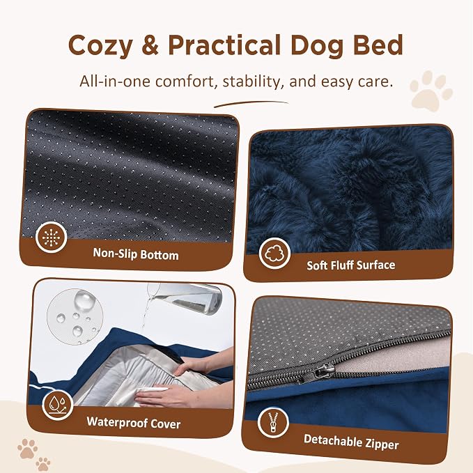 Comfort Expression Orthopedic Dog Bed for Extra Large Dogs with Bolster | Waterproof Dog Couch Bed with Washable Cover & Non-Slip Bottom, Supportive Egg Crate Foam XL Pet Bed, 42x30 Inch