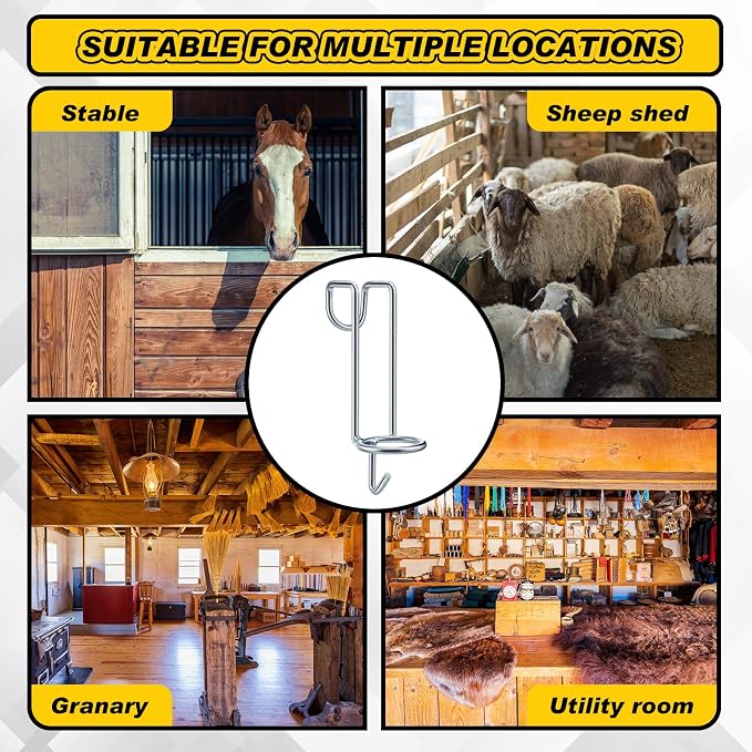 Hicarer 8 Pack Horse Feed Bucket Hooks Tack Hook for Horses Metal Equestrian Water Bucket Holder Hanger Removable No Drill Stall/Stable Feed Barn Farmhouse Supplies Livestock Accessories (Silver)