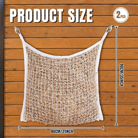 2 PCS Slow Feed Hay Net for Horses, Large Capacity Hay Bags for Horses Goats Sheep Donkey Trailer Full Day Feeding, Easy to Fill and Hang, White, 35 x 31 Inch