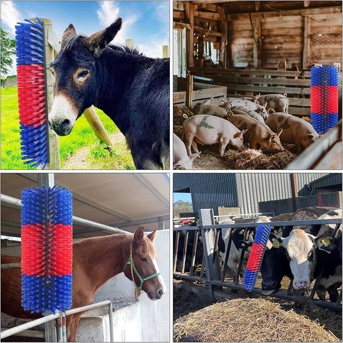 Livestock Scratching Brush Goat Scratcher Full Massage Grooming Brush with 8 Screws for Cattle, Sheep, Horses, Pigs
