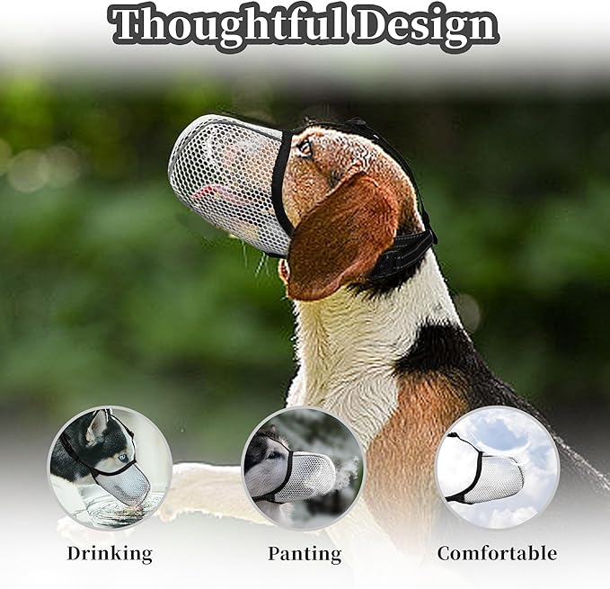 Dog Muzzle, Breathable Soft for Large Dogs to Anti & Prevent Barking Biting Chewing, Reflective & Adjustable Basket Muzzle with Air Mesh for Doberman Grey XL