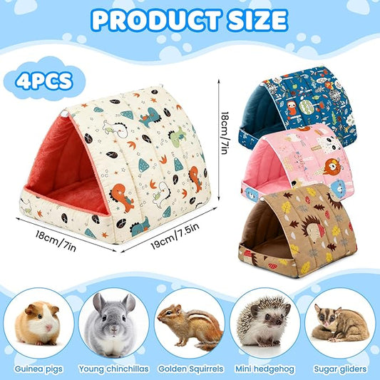 4 Pcs Guinea Pig Hideout, Guinea Pig Bed Tunnel Washable Small Animal House Cage Accessories for Mouse Chinchillas Hamsters Hedgehogs Ferrets Bearded Dragons and Rats Other Small Animals