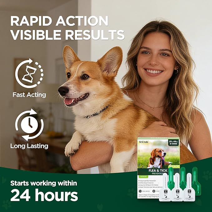 Flea and Tick Prevention for Dogs, 6 Doses Topical Flea Treatment, Helps Control Fleas, Ticks and Lice, for Medium Dogs 23–44 lbs, Waterproof, Fast Acting