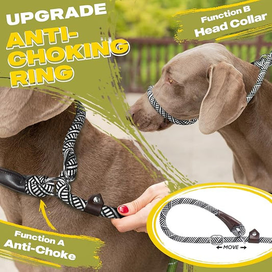 Fida Durable Slip Lead, 6 FT x 1/2" Heavy Duty Dog Loop, Comfortable Strong Rope Leash for Large, Medium Dogs, No Pull Pet Training Leash with Highly Reflective, Grey