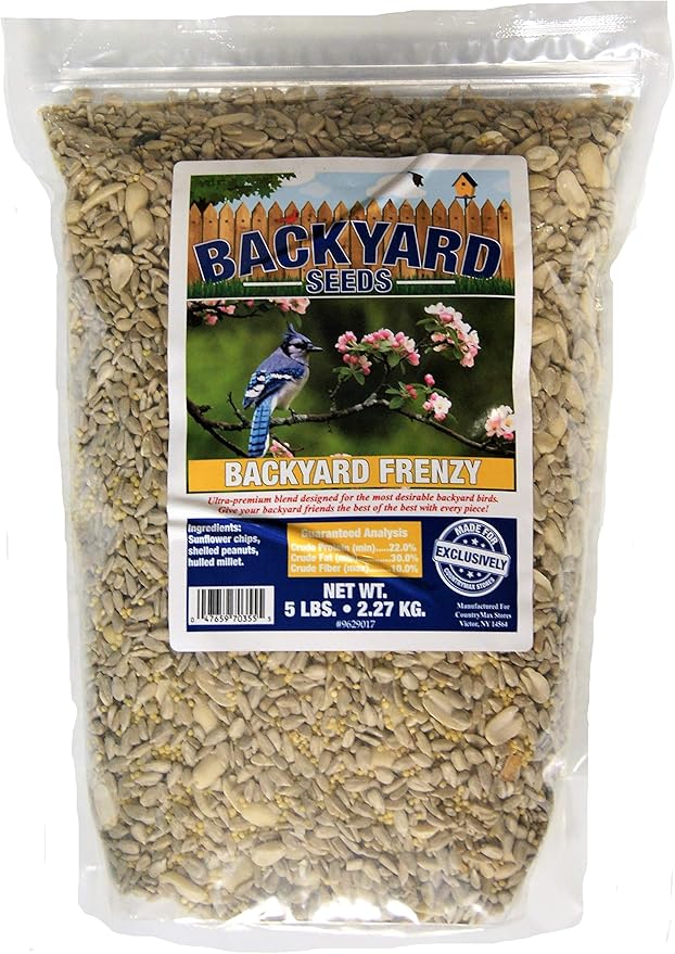 Backyard Seeds Wild Bird Seed Blend 5lbs - Premium No-Waste Mix with Sunflower Chips, Shelled Peanuts & Hulled Millet, Small Bag of Wild Bird Food