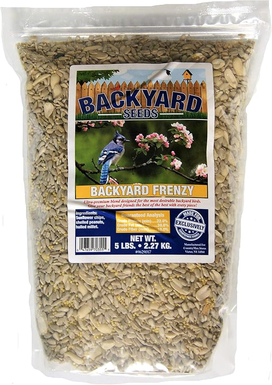 Backyard Seeds Wild Bird Seed Blend 5lbs - Premium No-Waste Mix with Sunflower Chips, Shelled Peanuts & Hulled Millet, Small Bag of Wild Bird Food