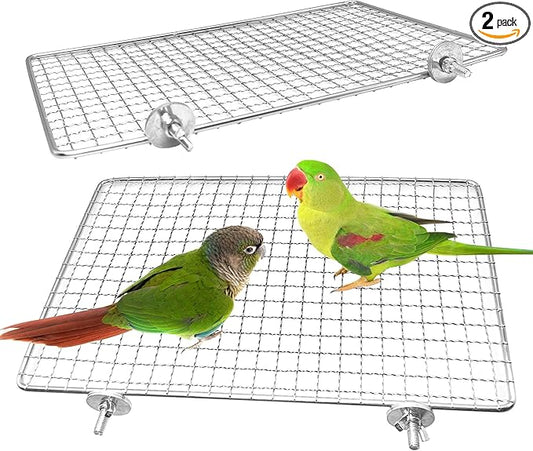 BNOSDM 2 Pack Bird Perch Platform Stainless Steel Birds Perches Parrot Shelf Training Stand Small Animals Cage Accessories for Parakeets, Budgies, Conures, Cockatiels, Lovebirds (Extra-Large Size)