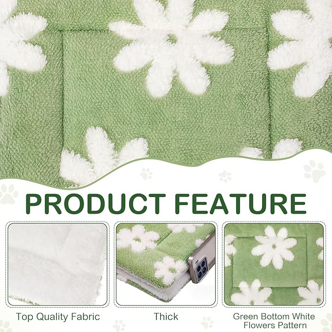 Haull 4 Pcs Waterproof Guinea Pig Bedding Guinea Pig Bed Plush Cage Liners Soft Rabbit Dog Crate Pad Cat Mat Reversible Cozy Animal Pee Pad Hamster Bunny Mat Accessory (White Flowes,13 x 10 Inch)